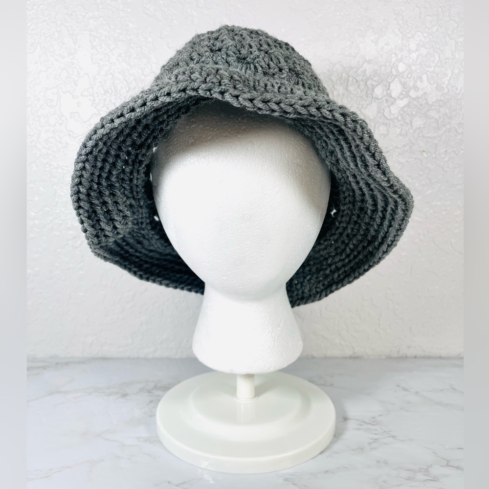 Gray Crochet Bucket Hat - Picture 1 of 7